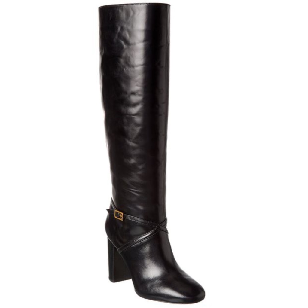 Tory Burch Black Pull-On Leather Knee-High Black Boot Size: 5.5
